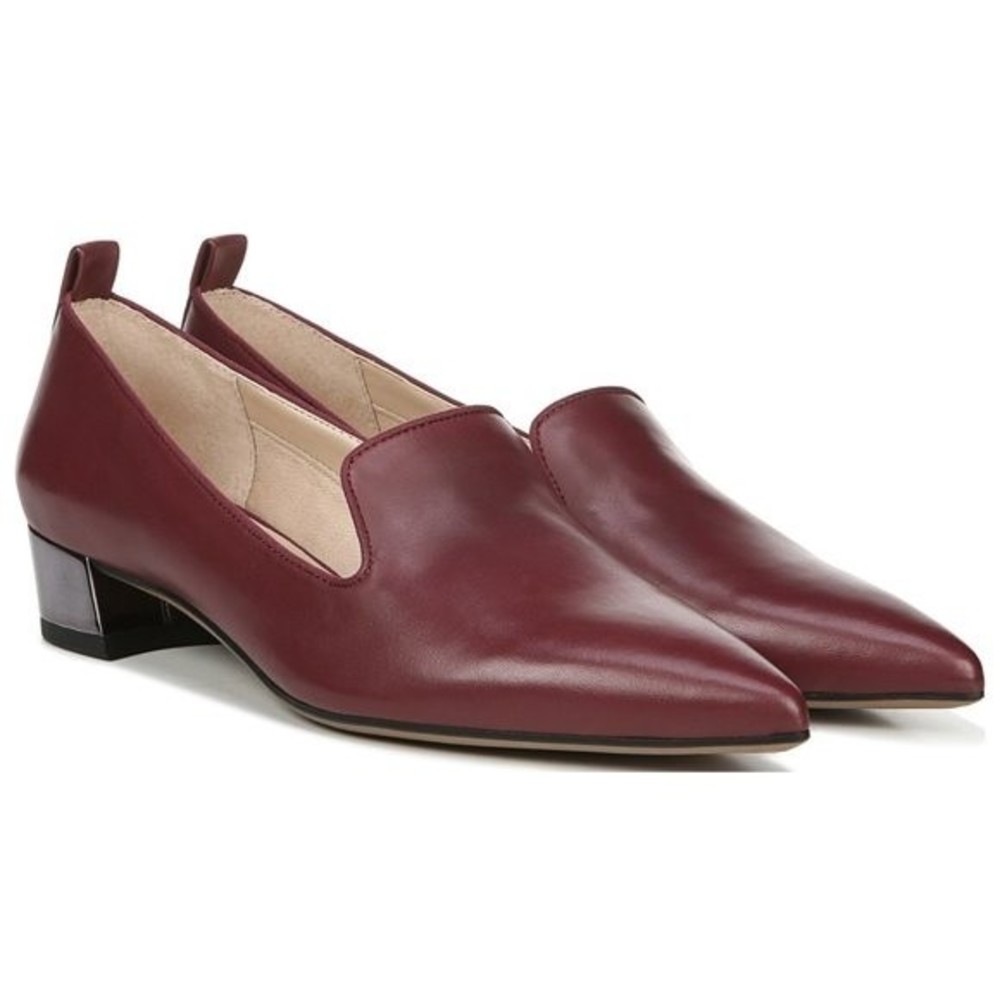 Franco Sarto Size 7.5 Red Leather Slip On Loafers Point Toe Kitten Heels Shoes‎